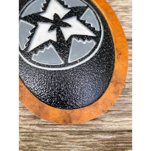 Large Wood Resin Southwestern Pendant Signed R. Jhio Bohd - Picture 2 of 11